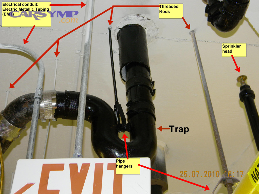 Plumbing trap (P-trap) under a sink showing drainage configuration