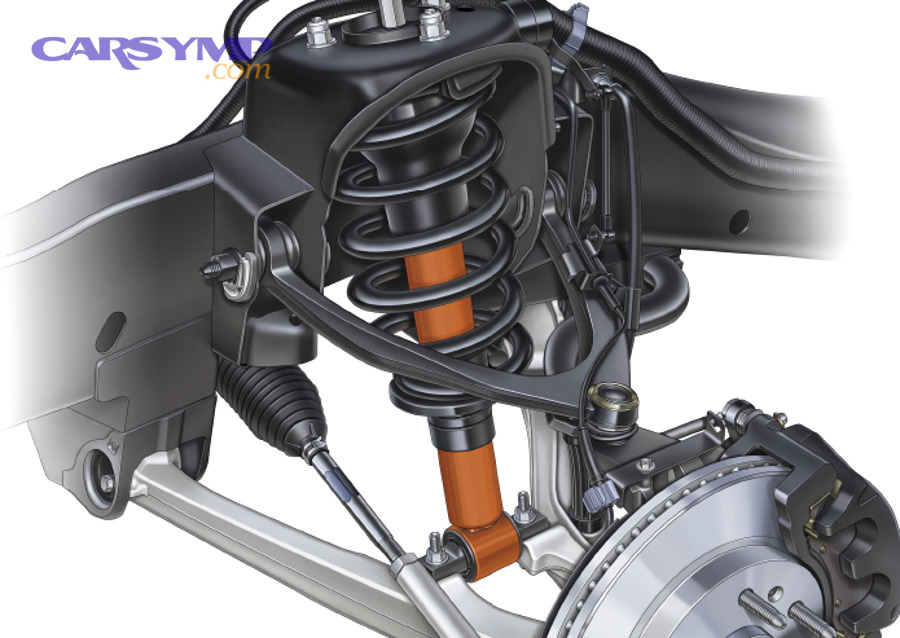 Mechanic performing bounce test on car suspension to diagnose worn shock absorbers