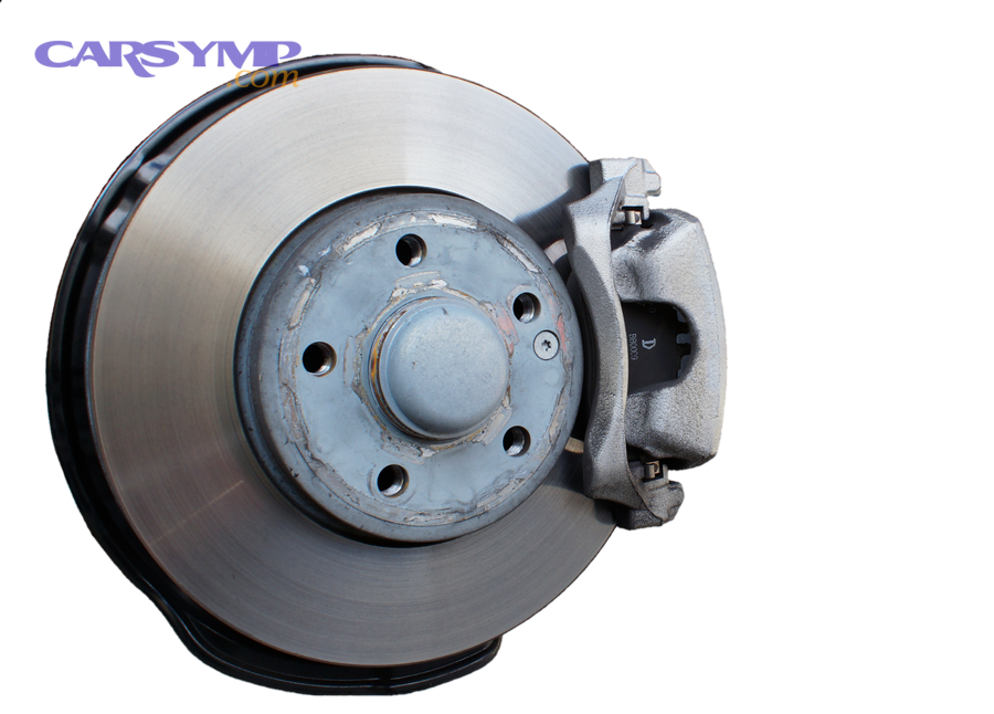 Disc brake rotor and caliper assembly, a common source of grinding noises when pads or rotors are worn