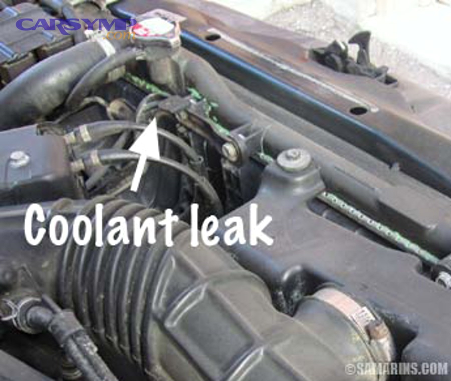 Coolant leak example under hood photo
