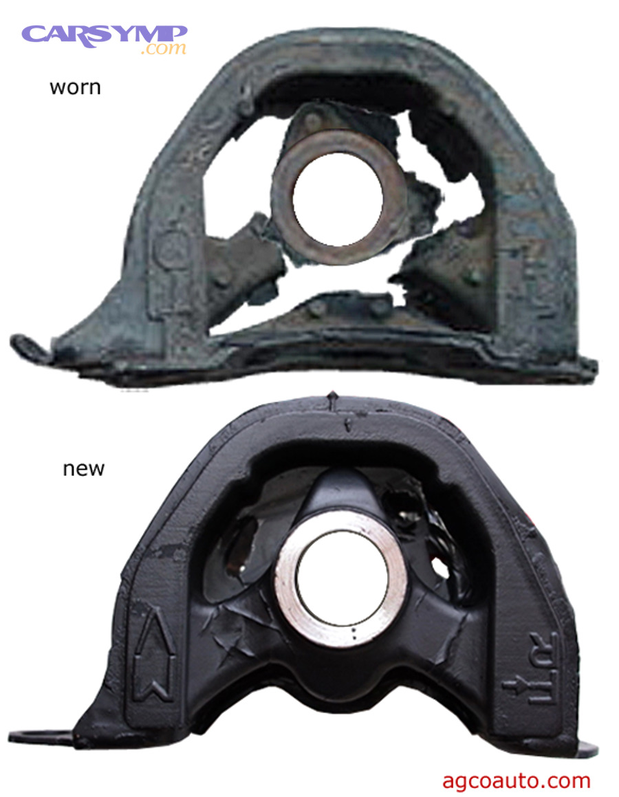 Worn torn engine mount compared with a new mount