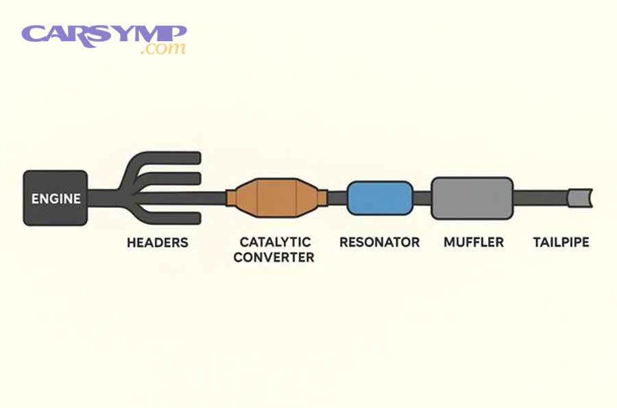 Exhaust resonator cutaway diagram showing perforated core