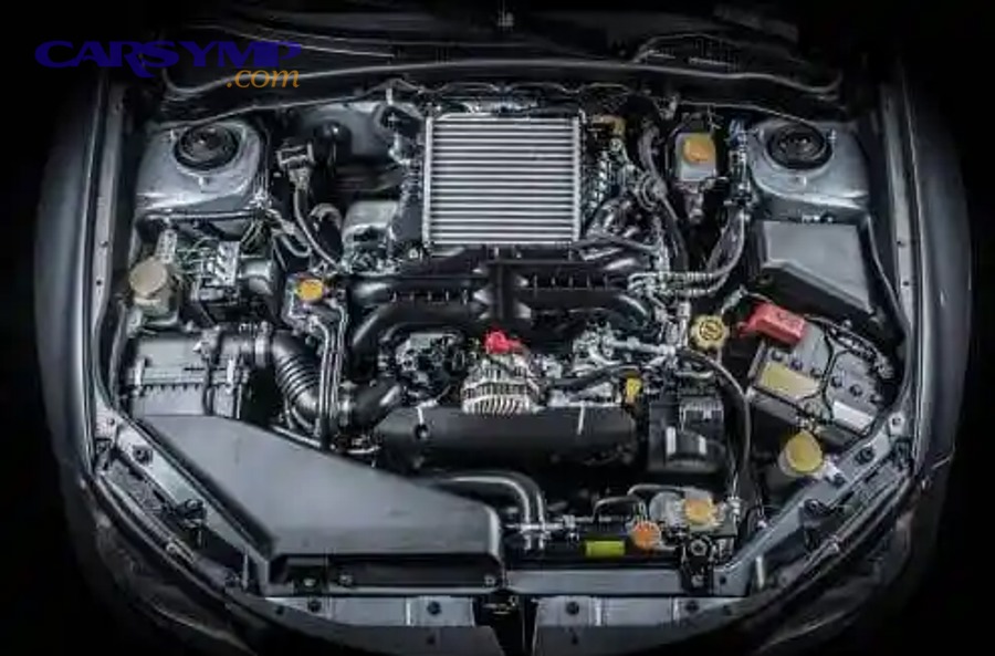 Engine rebuilding process with disassembled components on a bench