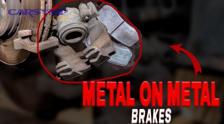 Brake pad wear indicator diagram showing pad thickness states