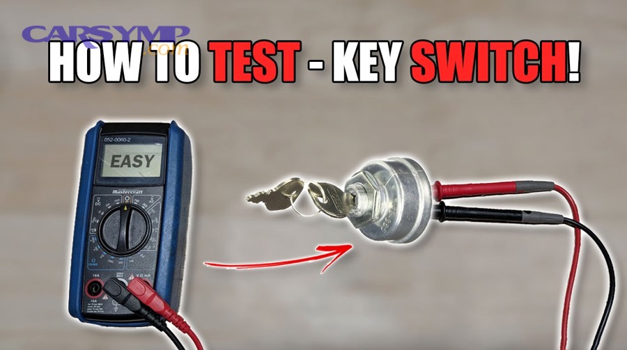 How do you test an ignition switch with a multimeter using continuity (ohms) mode step-by-step?