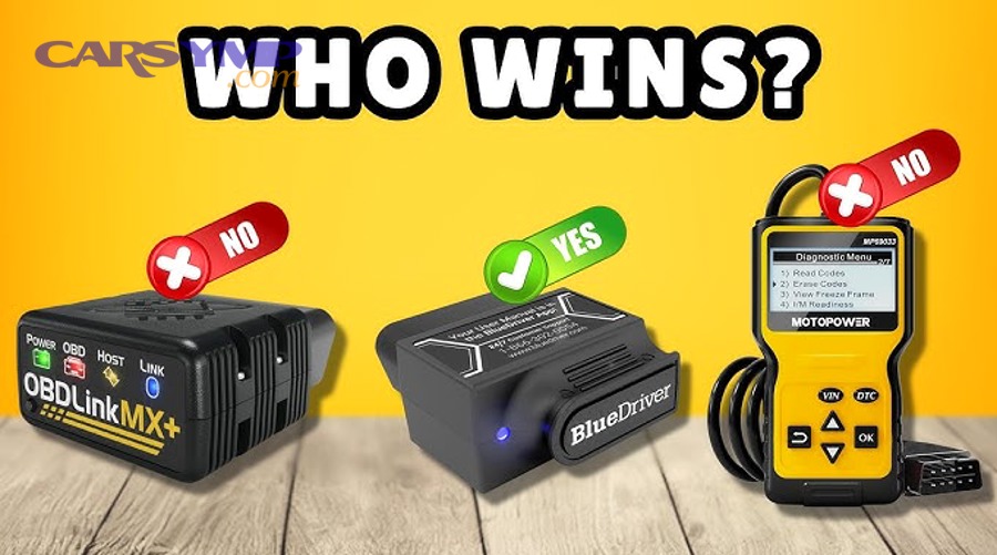 Handheld OBD2 scanner displaying live data and codes