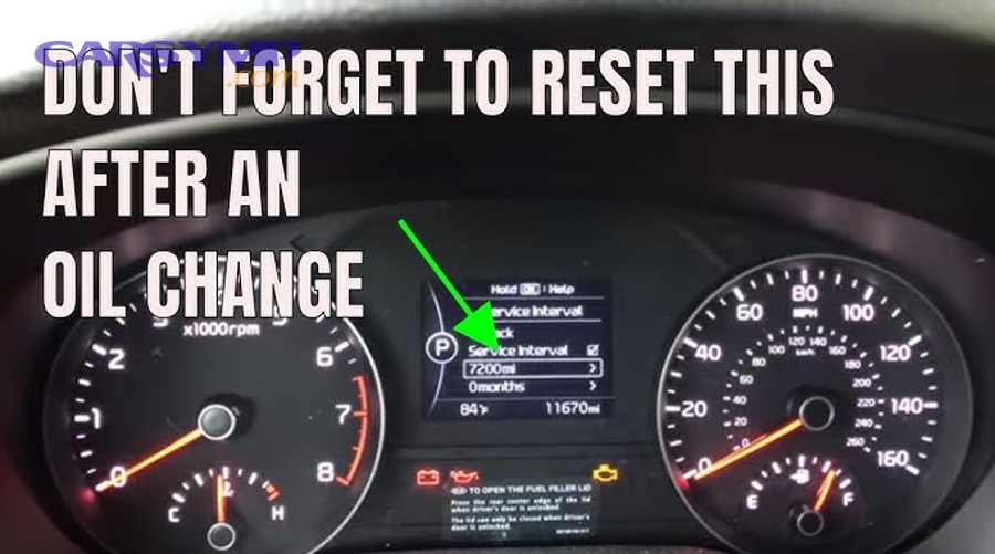 Car dashboard area where oil life and service reminders are displayed