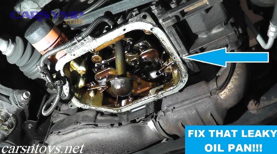 Engine oil pan component shown as a part reference for oil pan gasket replacement