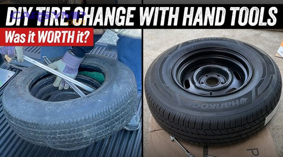 mechanic safely changing tire with proper jack placement and safety equipment