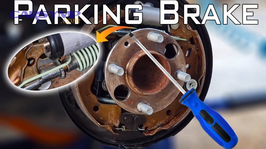 Parking brake shoe components and return springs diagram