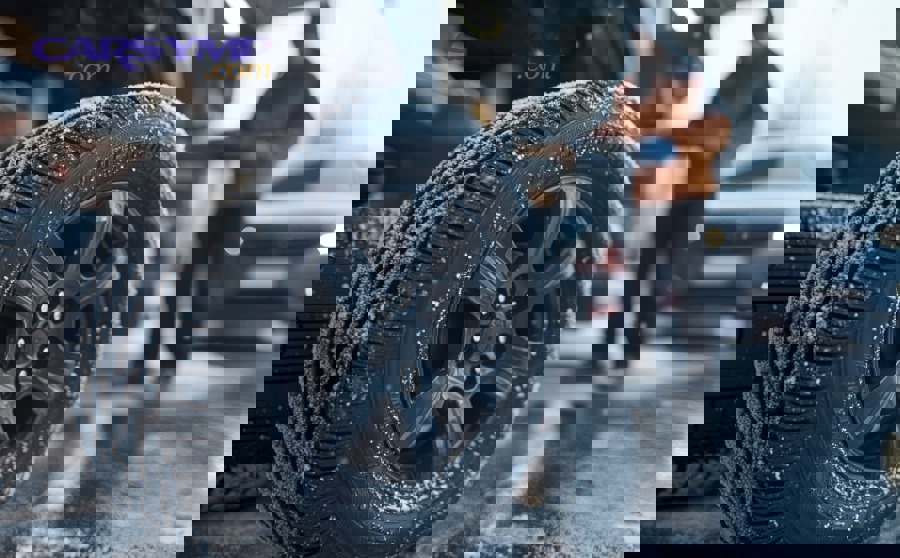 car driving through wet road conditions showing water spray from tires