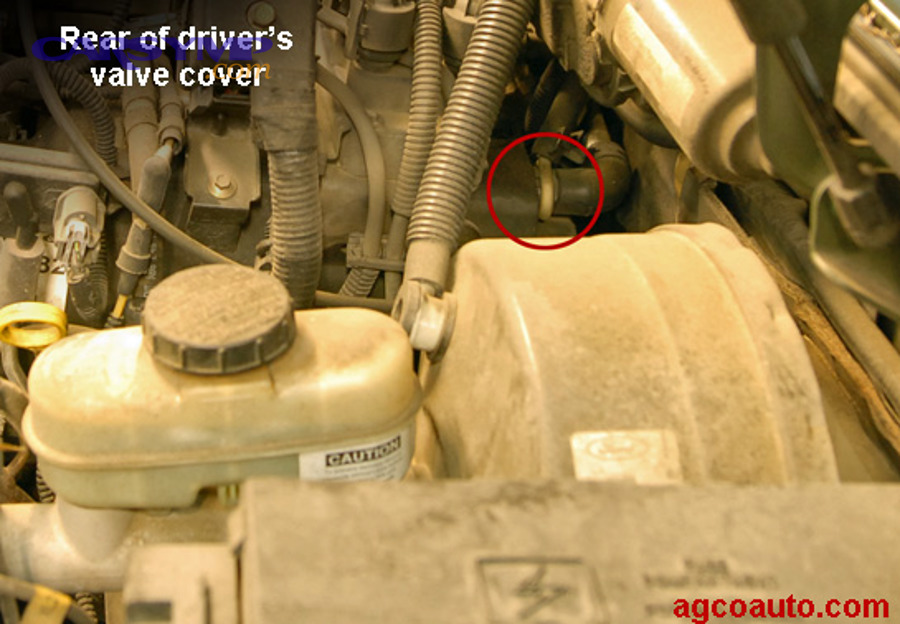 Simplified crankcase ventilation diagram showing PCV hose routing and oil separator path
