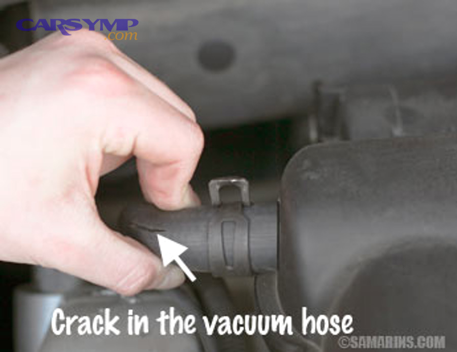 Crack in a vacuum hose near the intake