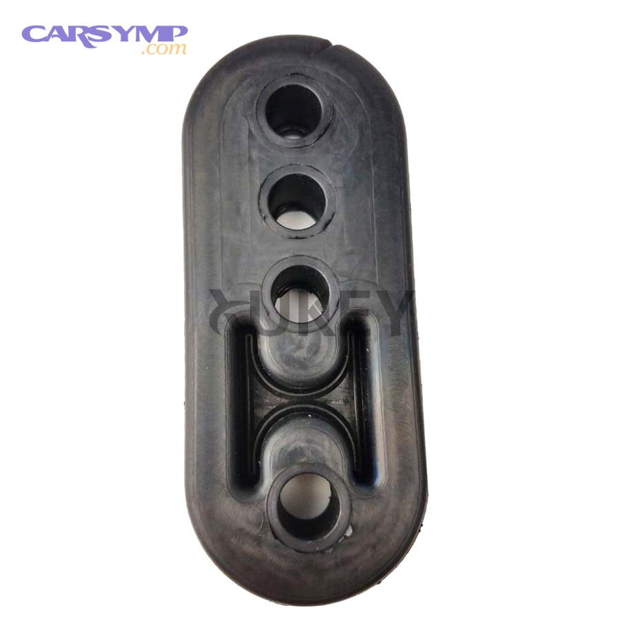 Rubber donut-style exhaust hanger insulators shown with installed undercar example