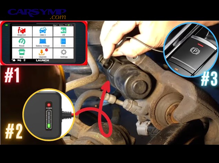 Diagram of rear brake with electric parking brake motor and mechanism