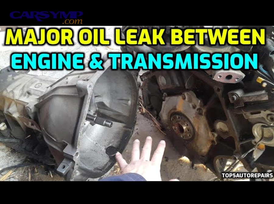 mechanic inspecting rear main seal area at engine transmission junction