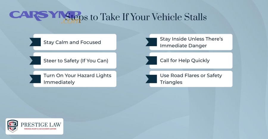 Where should you stop if the engine stalls: shoulder, ramp, or median?