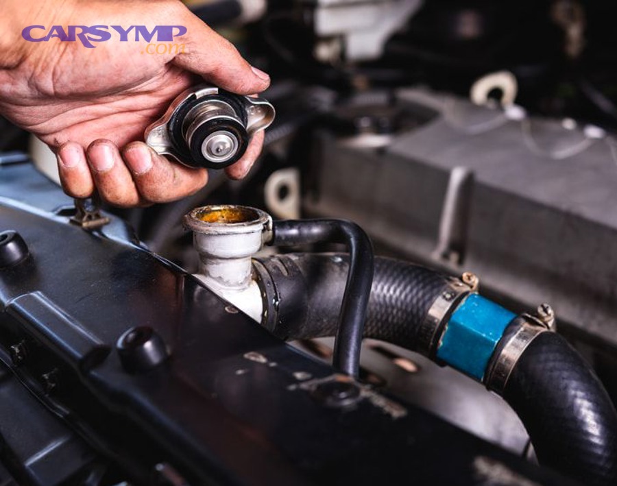 Diagram showing coolant reservoir MIN and MAX markings