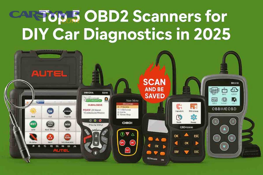 DIYer using a handheld OBD2 scanner connected under the dashboard