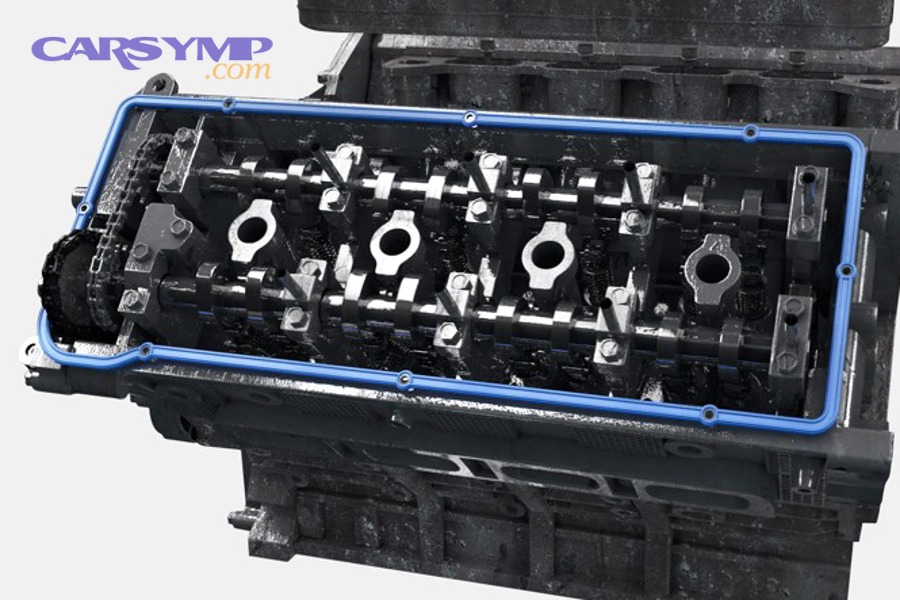 Valve cover gasket positioned on a valve cover before installation