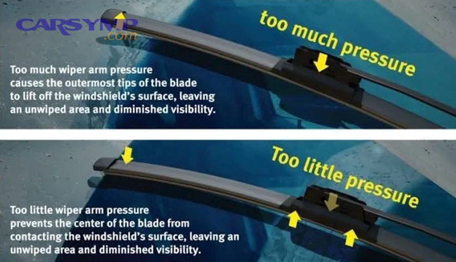 close-up of car wiper arm mechanism showing spring assembly and pivot point