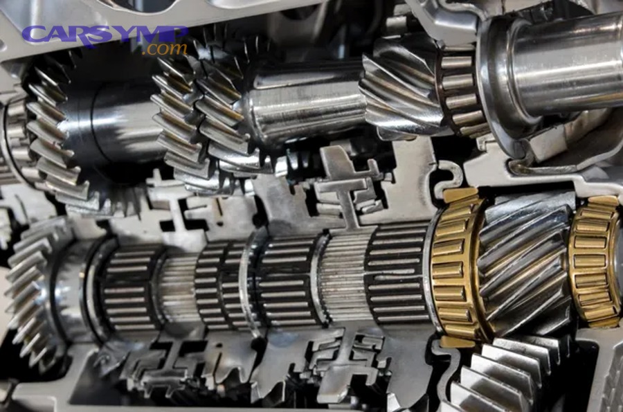 Transmission pan removed showing gasket seal area where transmission fluid leaks commonly originate