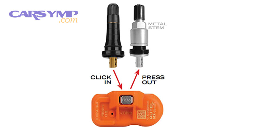 TPMS valve stem sensor installed on a wheel rim