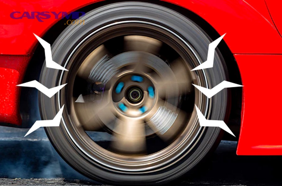 Close view of a car wheel and tire assembly