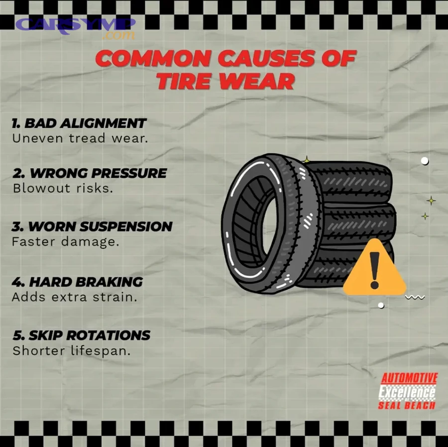 Tire tread inspection showing wear patterns