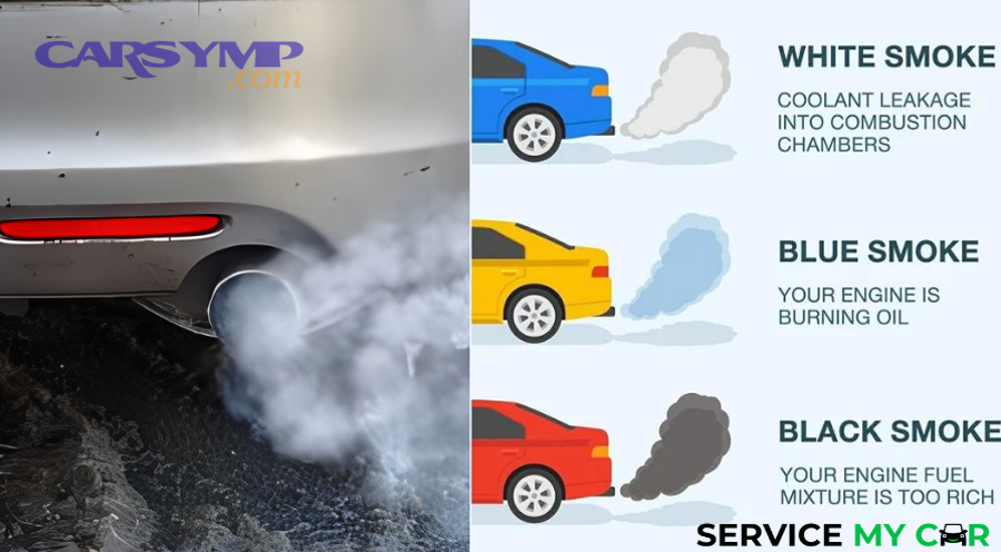 Thick white smoke billowing from car exhaust indicating coolant leak