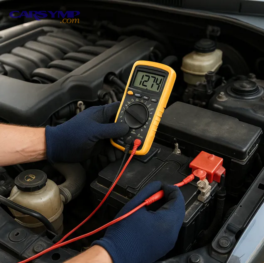 Car owner checking an overheated engine after a repair