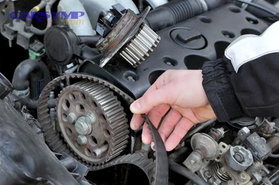 close view of vehicle engine components under hood