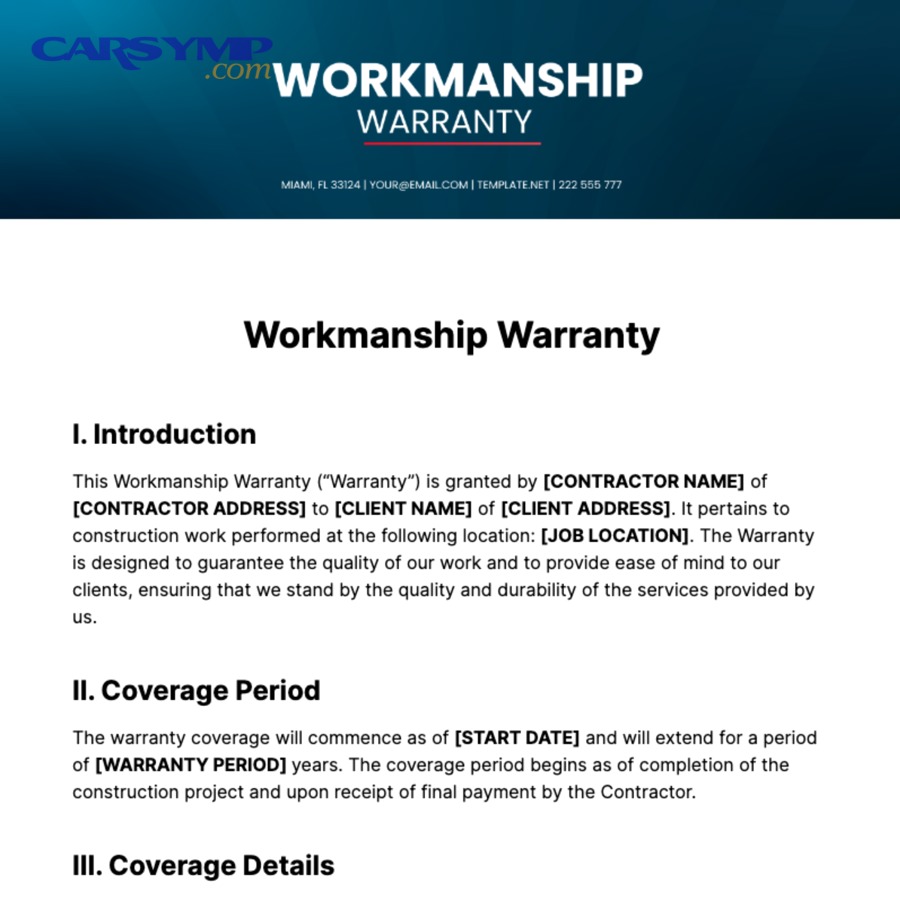 Workmanship Warranty Template edit online