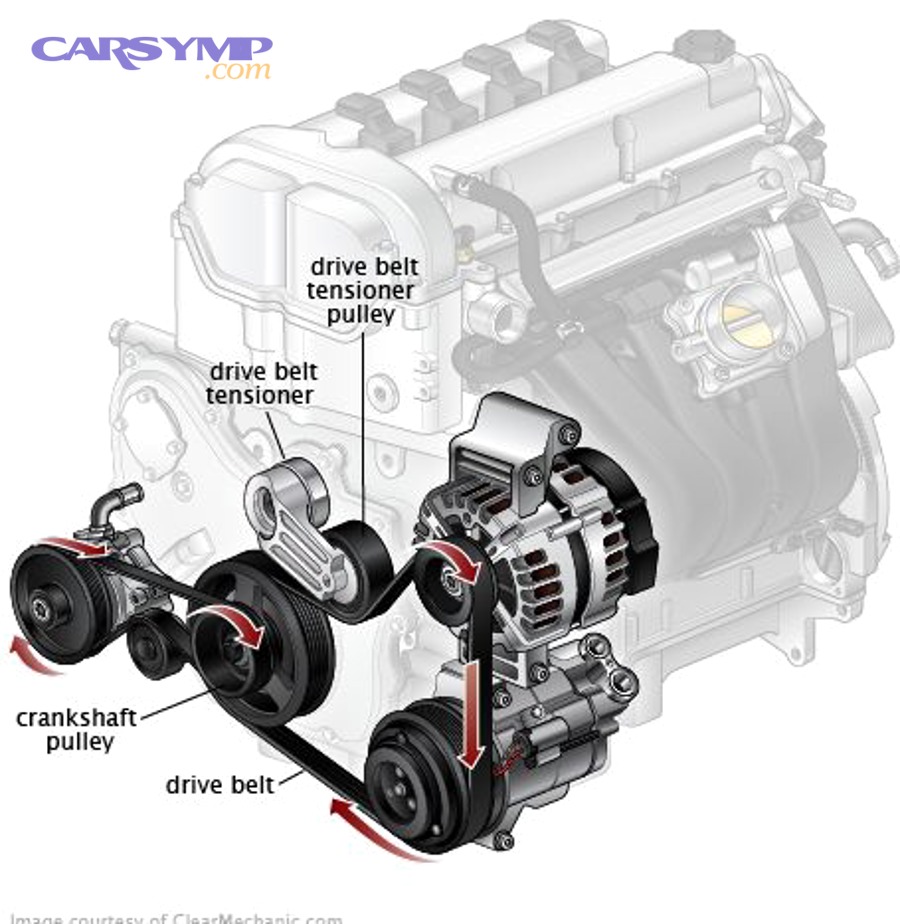 Timing belt and associated components inside an engine bay