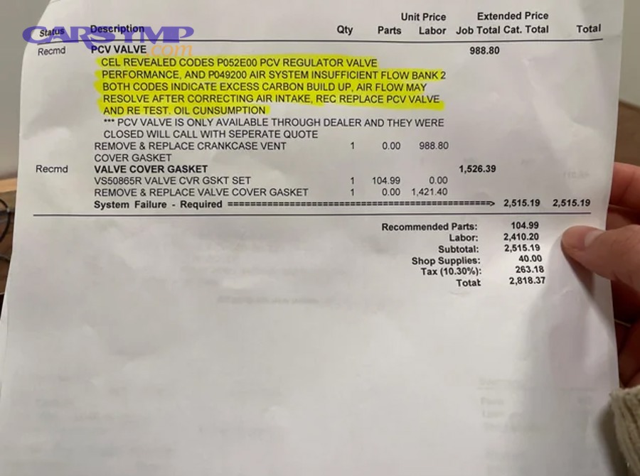 Repair estimate and mechanic tools used to judge valve cover gasket labor quote