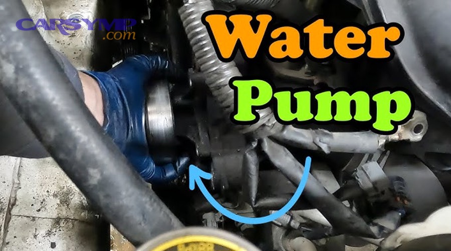 Car engine bay during cooling system repair