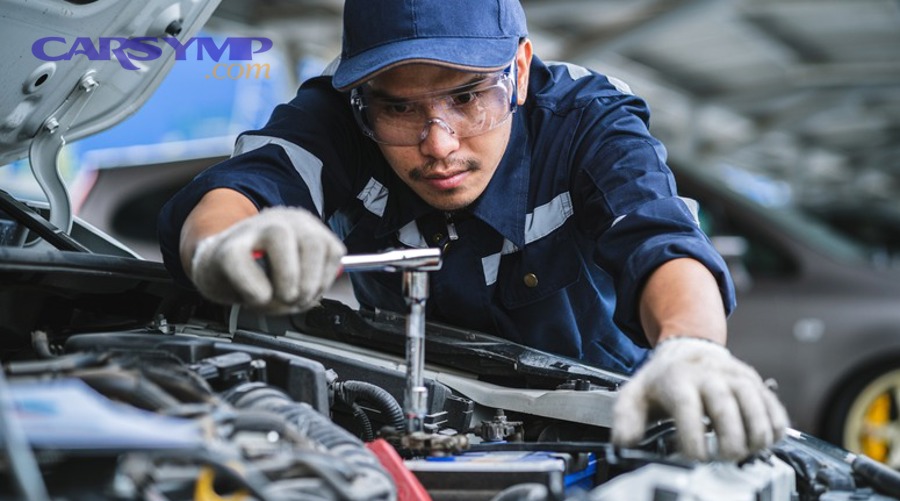 Beginner checking under the hood during a DIY tune-up