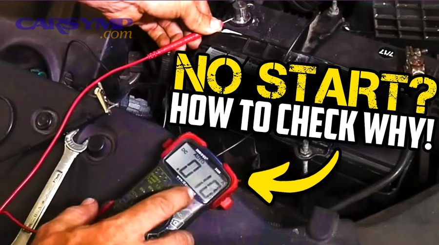 mechanic performing DIY starter circuit test with multimeter on car battery