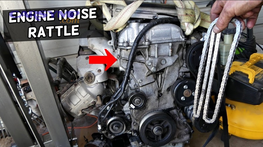 Timing chain and gears showing tensioner and guide components