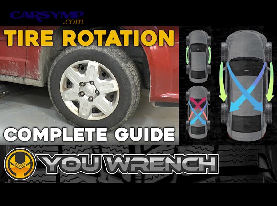 Tire rotation pattern diagram showing Forward Cross, Rearward Cross, X-Pattern, and Front-to-Rear methods