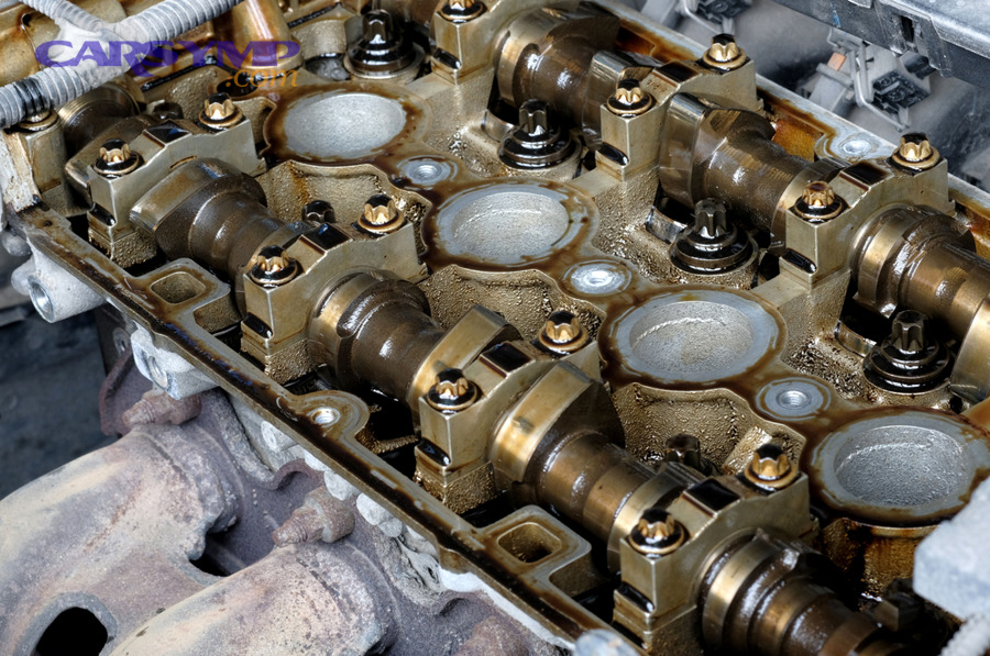 Car engine bay for identifying upper engine oil leaks