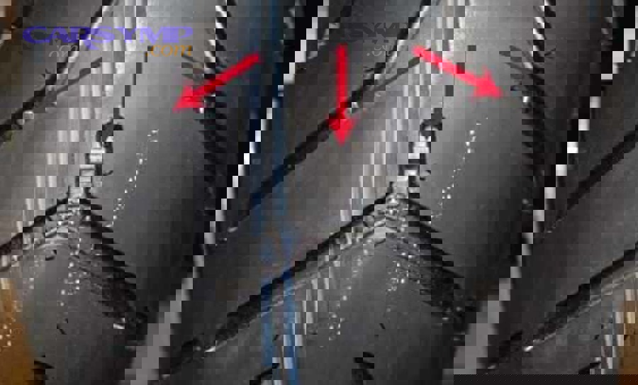 Tire tread wear indicator showing minimum safe tread depth